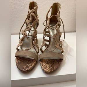 a.n.a  Snake Skin Print Sexy Lace Up High Heels Tan SZ 11